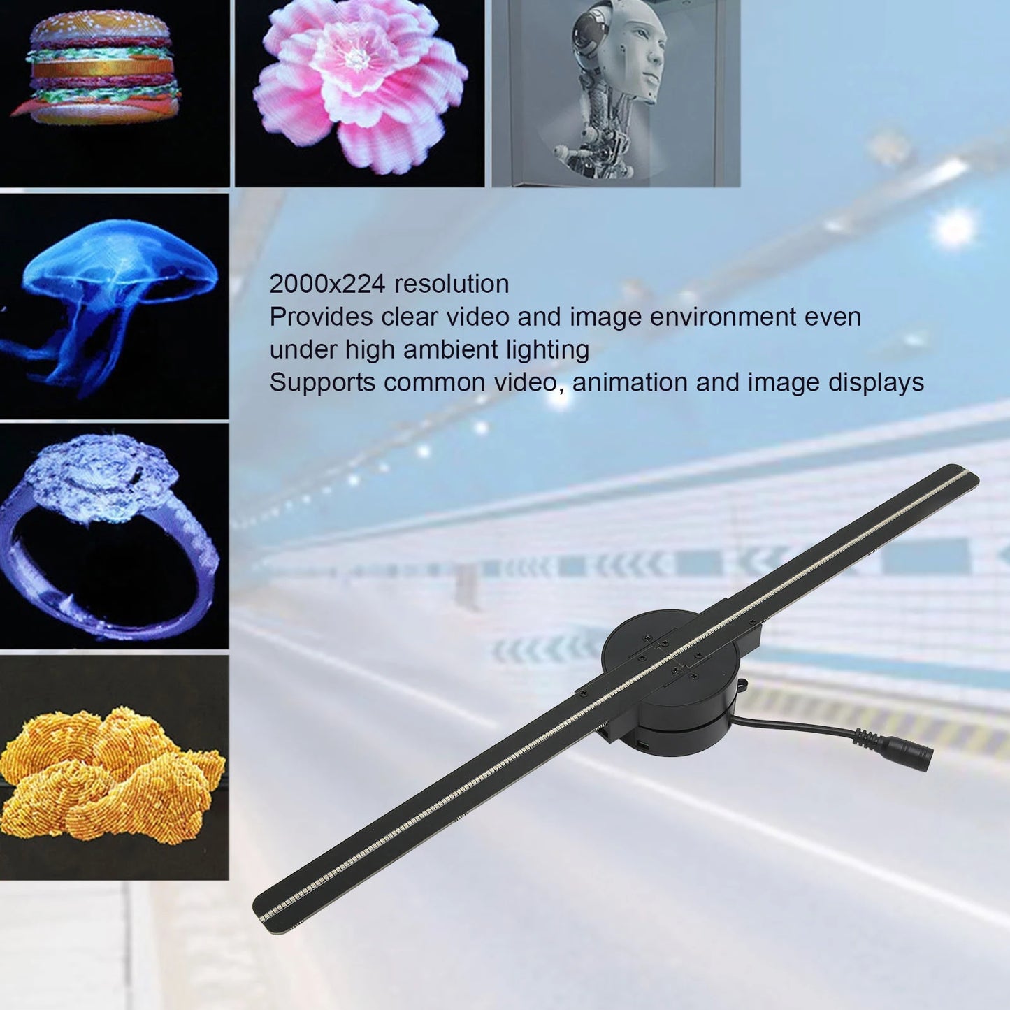 3D Hologram Fan 16.5in 2000x224 WiFi 3D Projector with 224 LED Light Beads for Business Store Advertising